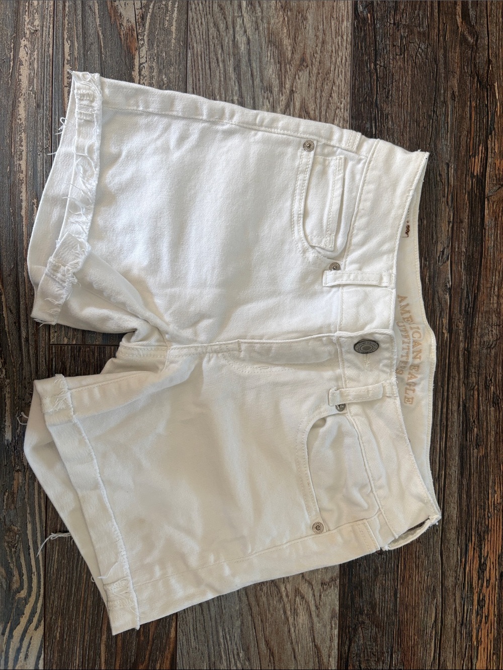 American Eagle Outfitters White Stretch Denim Shorts with Embroidered Waistband